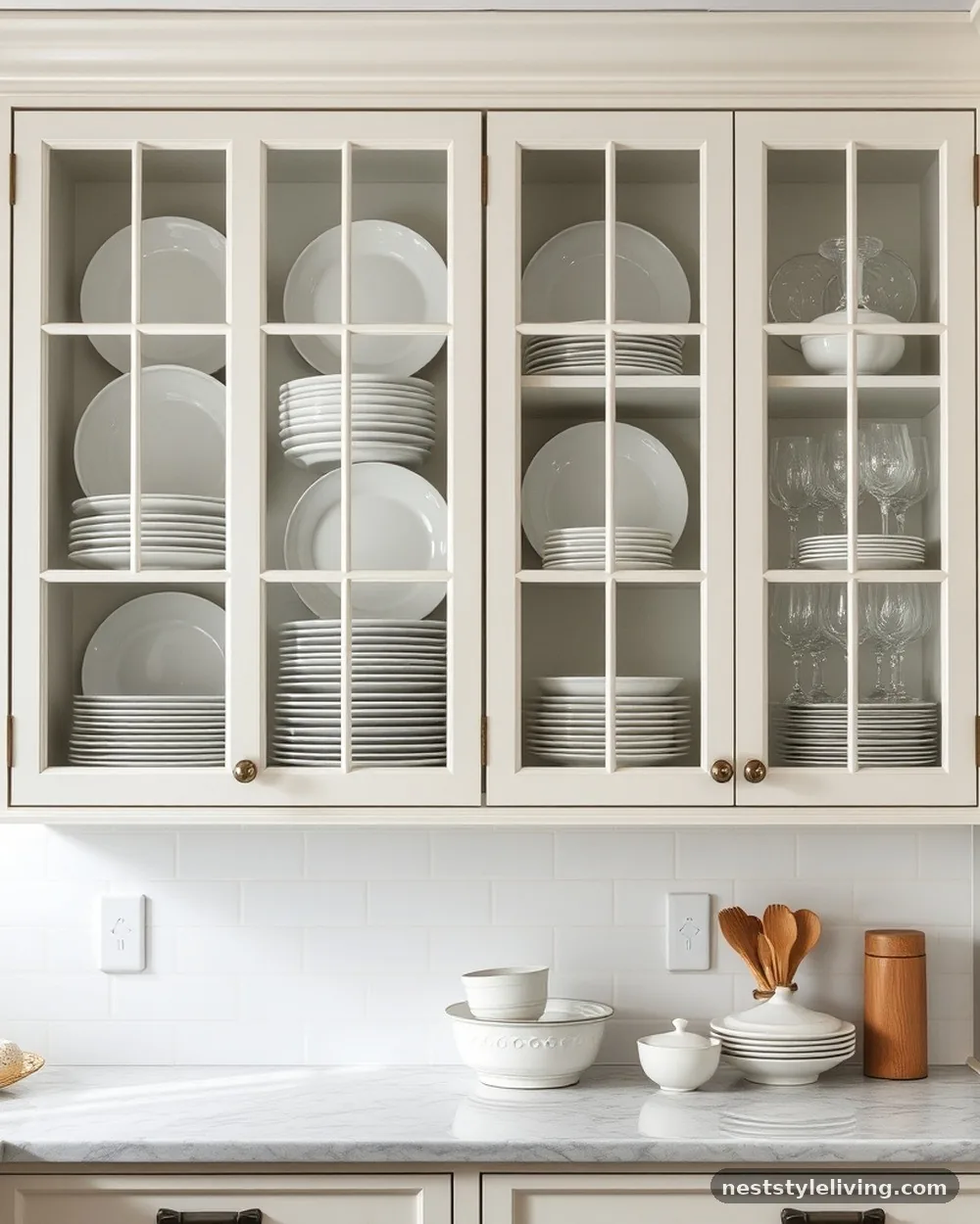 Glass-Front Cabinet Doors - 23 Farmhouse Cottage Kitchen Ideas for Timeless Charm