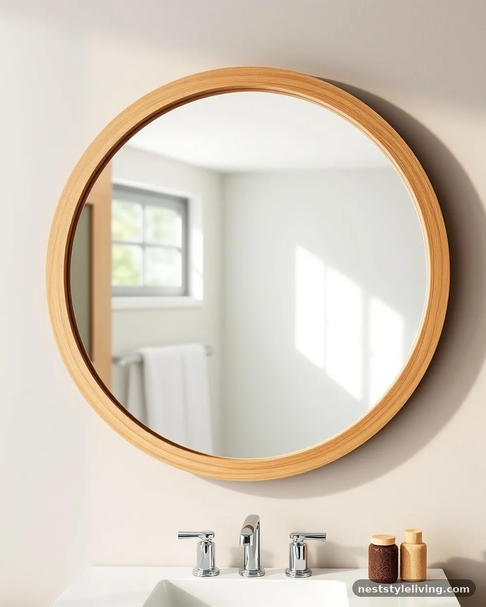 Large-Scale Round Mirror - 20 Boho Bathroom Ideas for a Soft Relaxed Retreat
