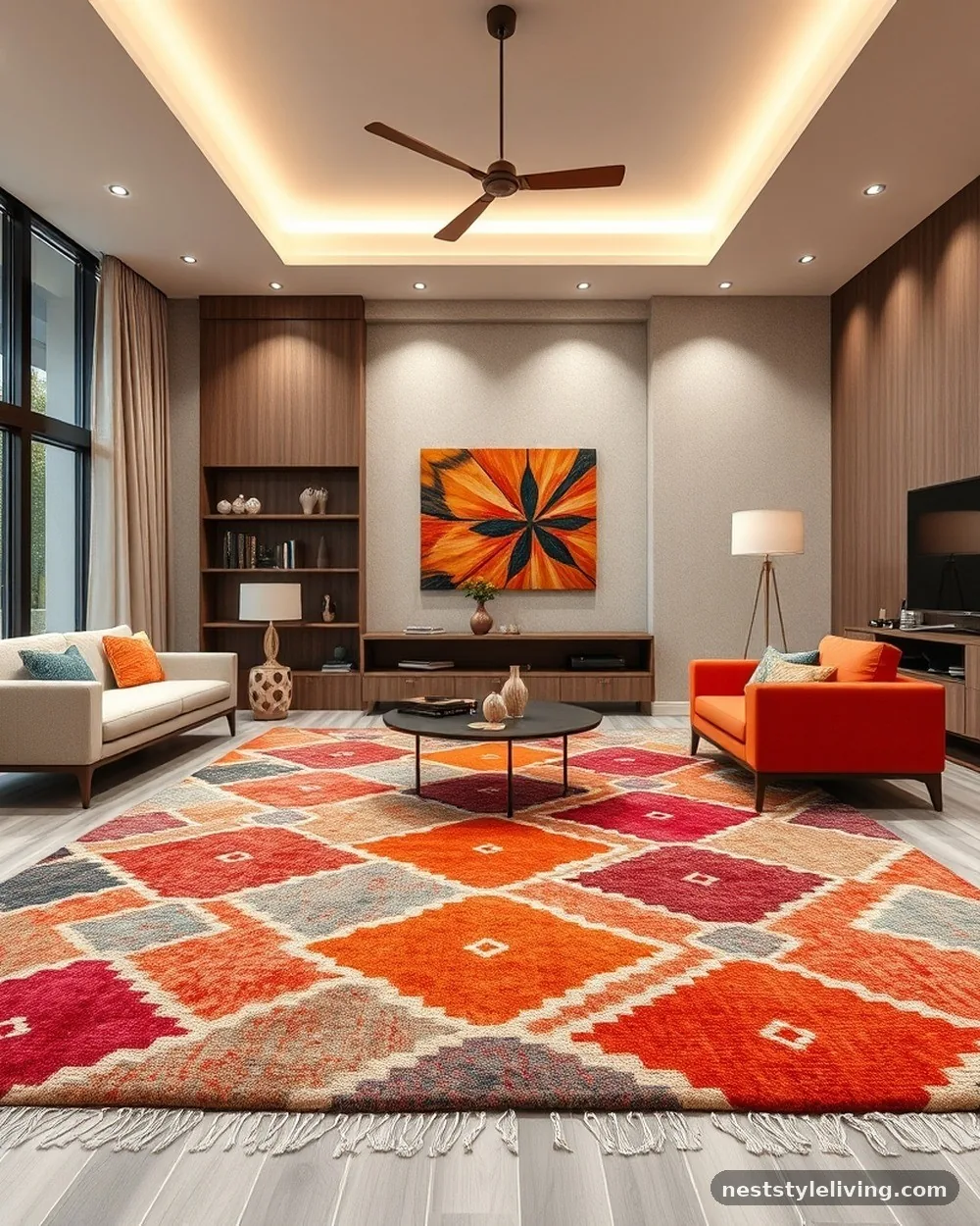 Multicolored Area Rugs - 16 Colorful Apartment Decor Ideas That Feel Fun