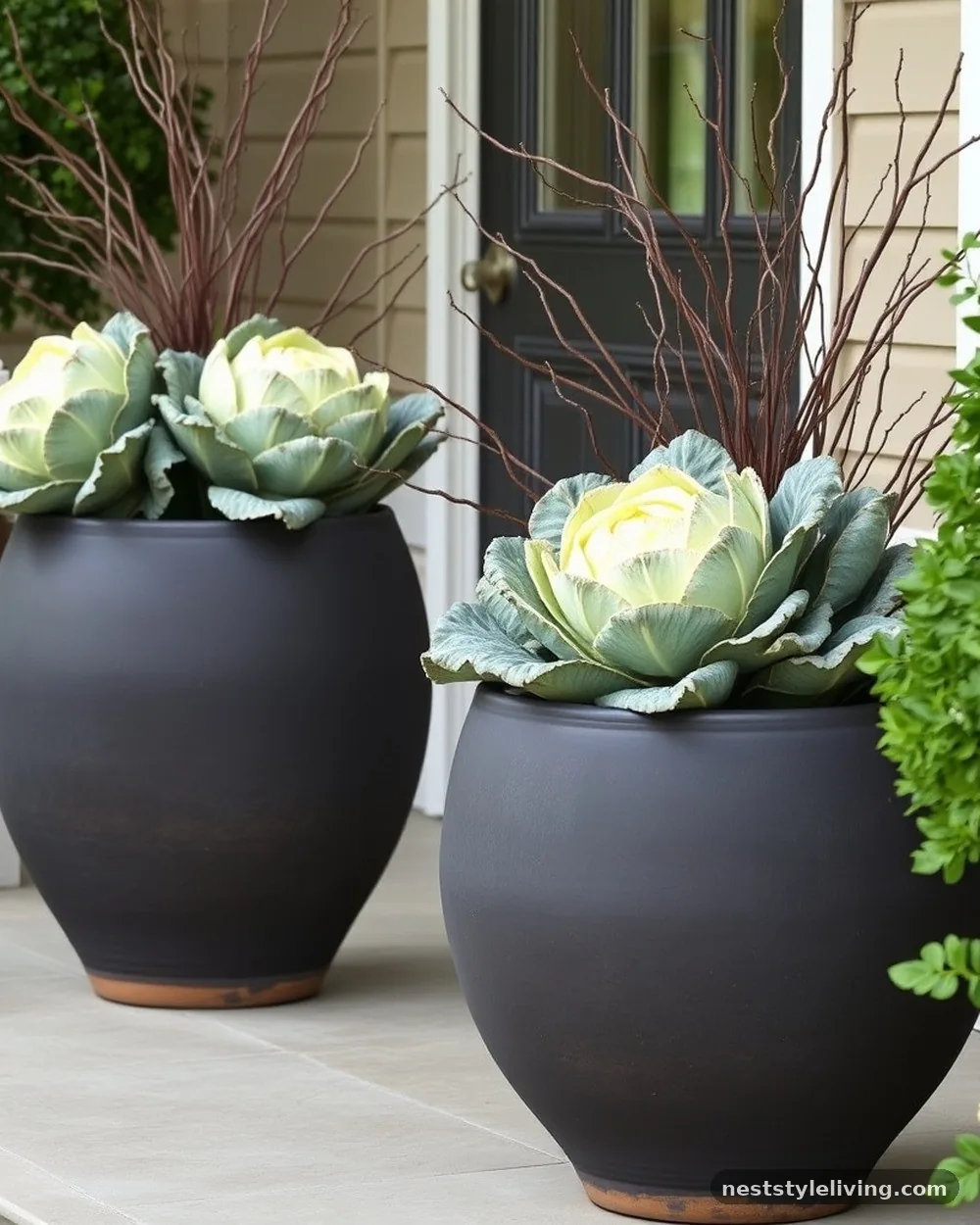 Oversized Ceramic Planters - 17 Winter Porch Ideas for a Cozy Seasonal Welcome