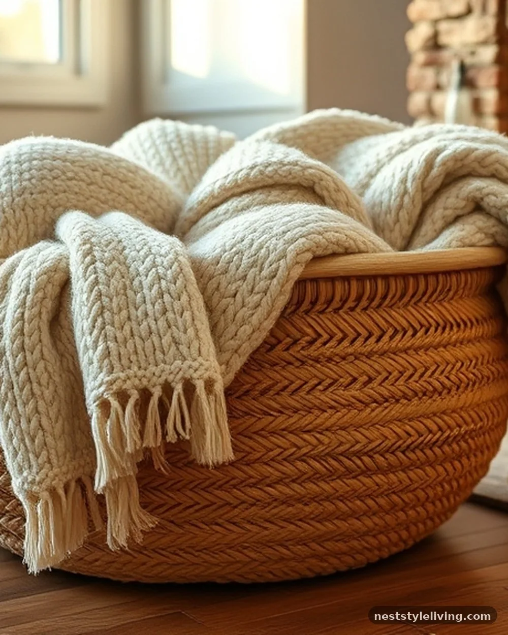 Oversized Floor Basket for Extra Throws - 20 Christmas Living Room Ideas for a Cozy Home