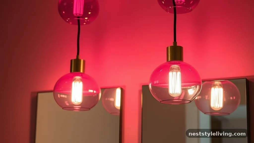 Pink Glass Pendant Lights - 15 Pink Bathroom Designs That Make Every Space Pop