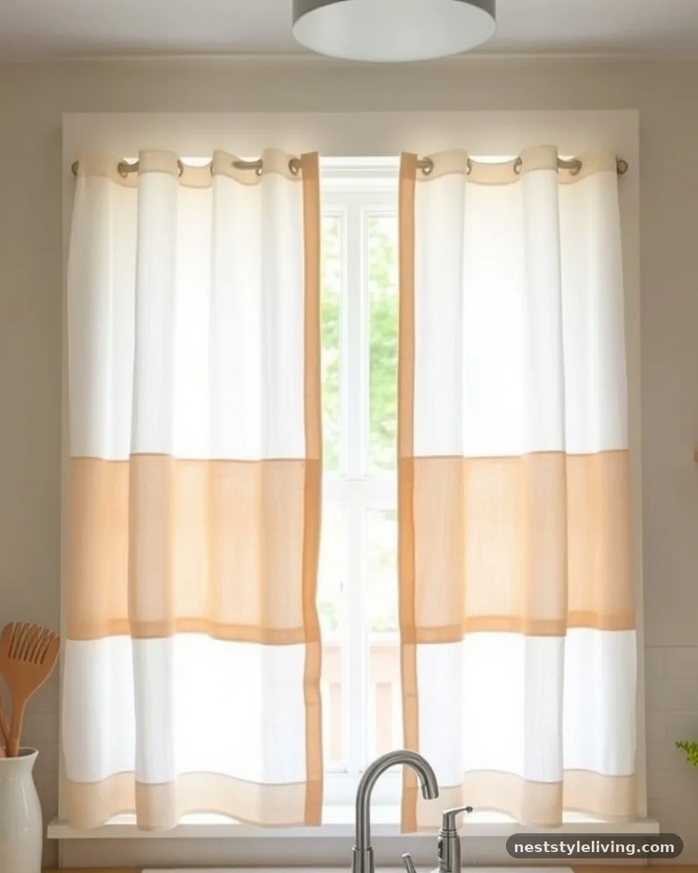 Soft Linen Window Treatments - 14 Cottage Kitchen Ideas for a Timeless Cozy Look