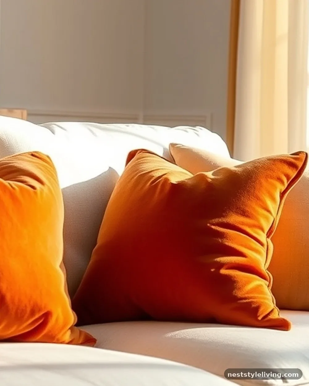 Velvet Throw Pillows in Earth Tones - 18 White Living Room Ideas That Feel Warm & Inviting