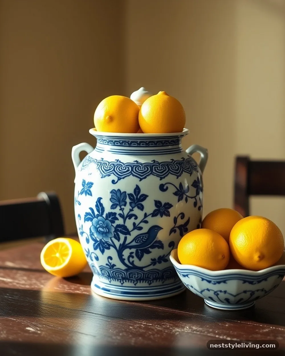 Blue and White Chinoiserie Vessels - 18 Lemon Centerpiece Ideas for a Designer-Level Look