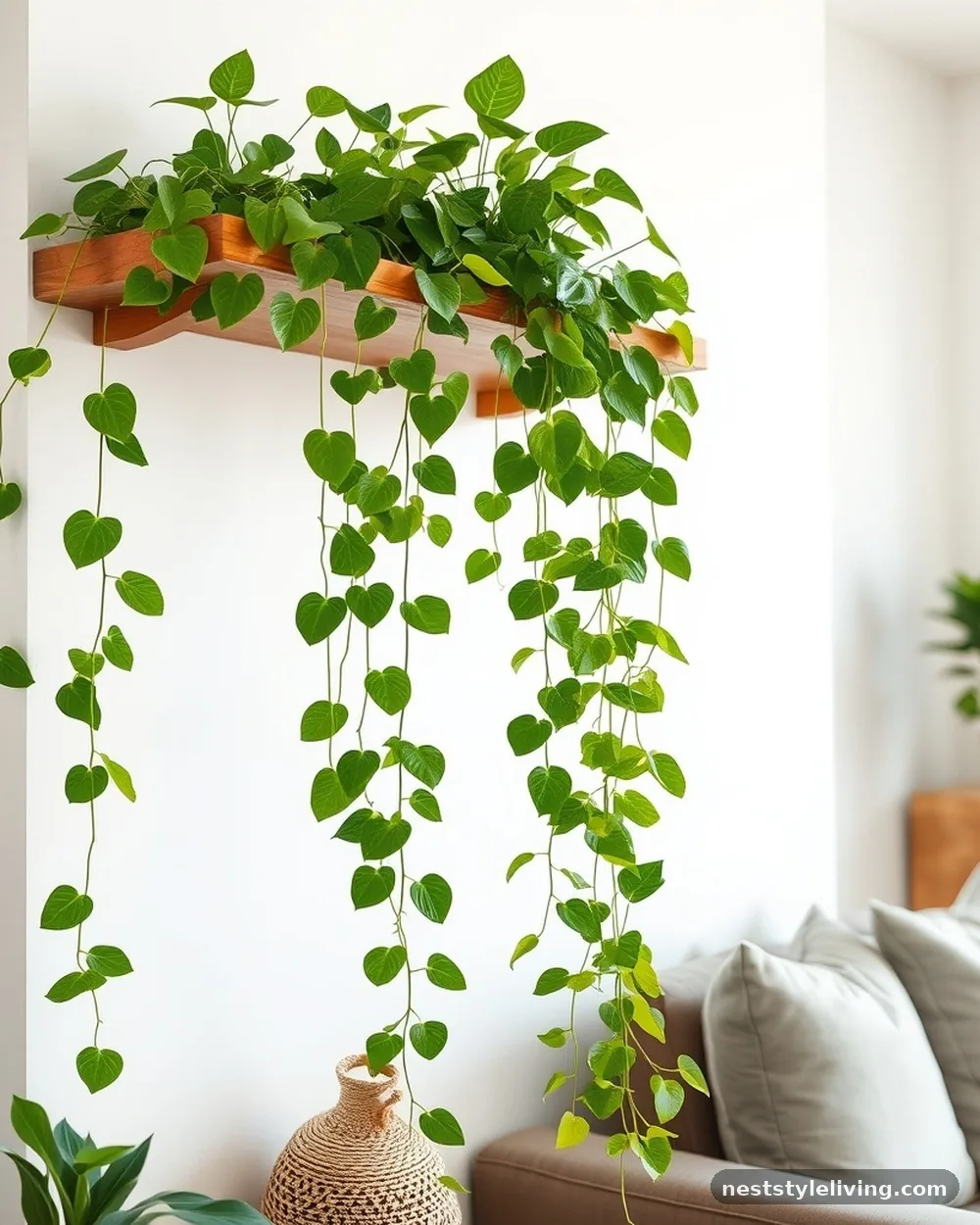 Cascading Pothos on Open Shelving - 12 Rooms With Plants Ideas for a Fresh Natural Look