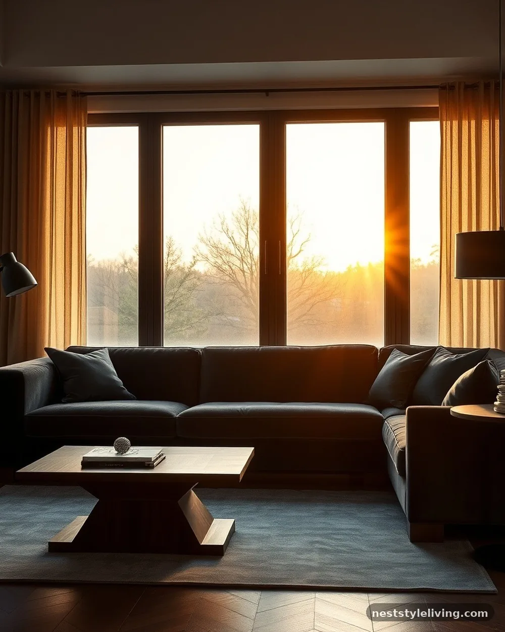 Charcoal Velvet Upholstery - 17 Moody Living Room Ideas for a Warm Cozy Space