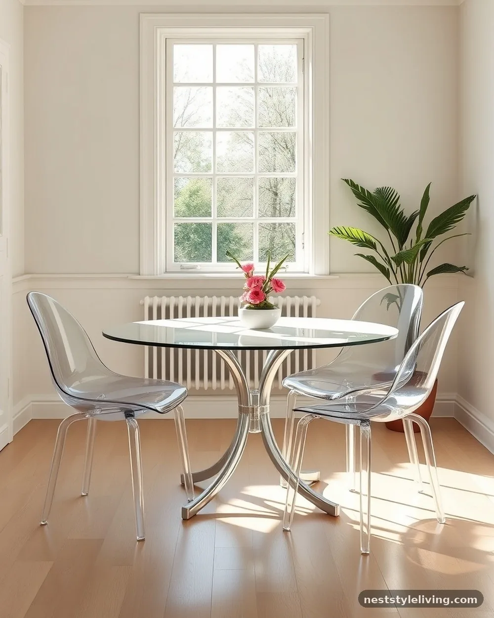 Clear Acrylic Ghost Chairs - 16 Small Dining Room Ideas That Feel Open and Stylish