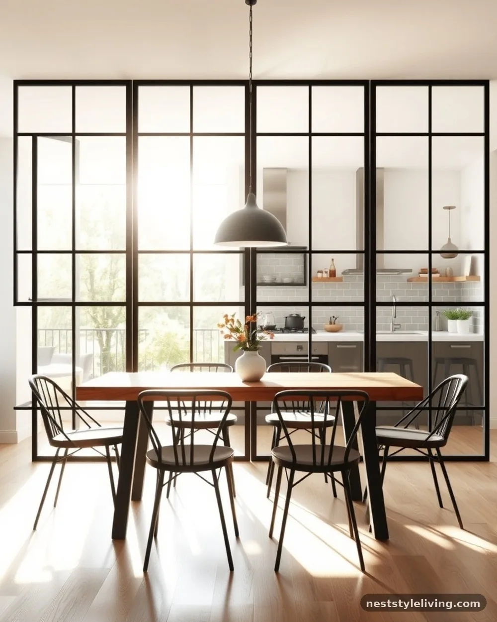 Industrial Steel and Glass Room Dividers - 16 Open Plan Dining Area Ideas for a Stylish Home