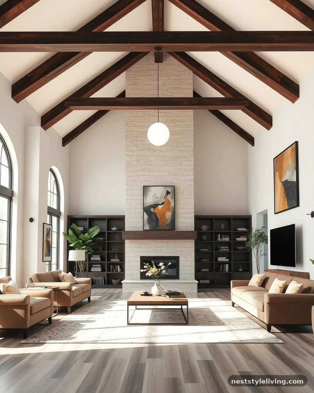 Reclaimed Wood Beam Ceilings - 17 Modern Farmhouse Living Room Ideas to Copy Now