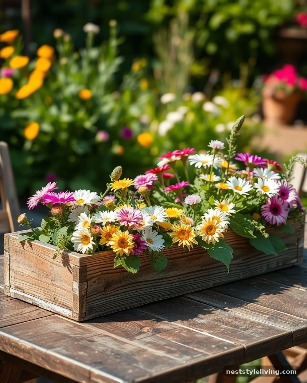 Rustic Reclaimed Wood Trough - 20 Flower Bar Ideas for a Charming Garden Setup Today