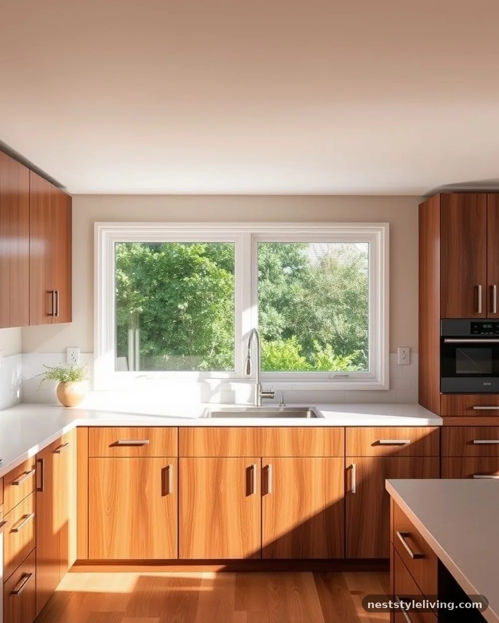 Warm Walnut Flat-Panel Cabinetry - 20 Mid Century Modern Kitchen Ideas That Feel Timeless