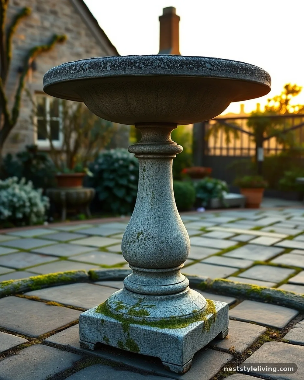Weathered Stone Pedestal - 23 Bird Bath Garden Ideas for a Beautiful Backyard