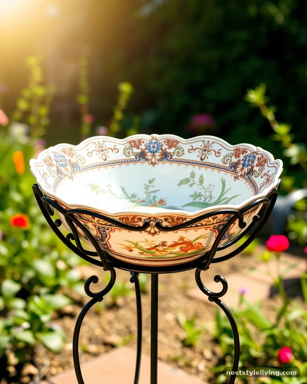Antique Porcelain Bowl - 23 Bird Bath Garden Ideas for a Beautiful Backyard