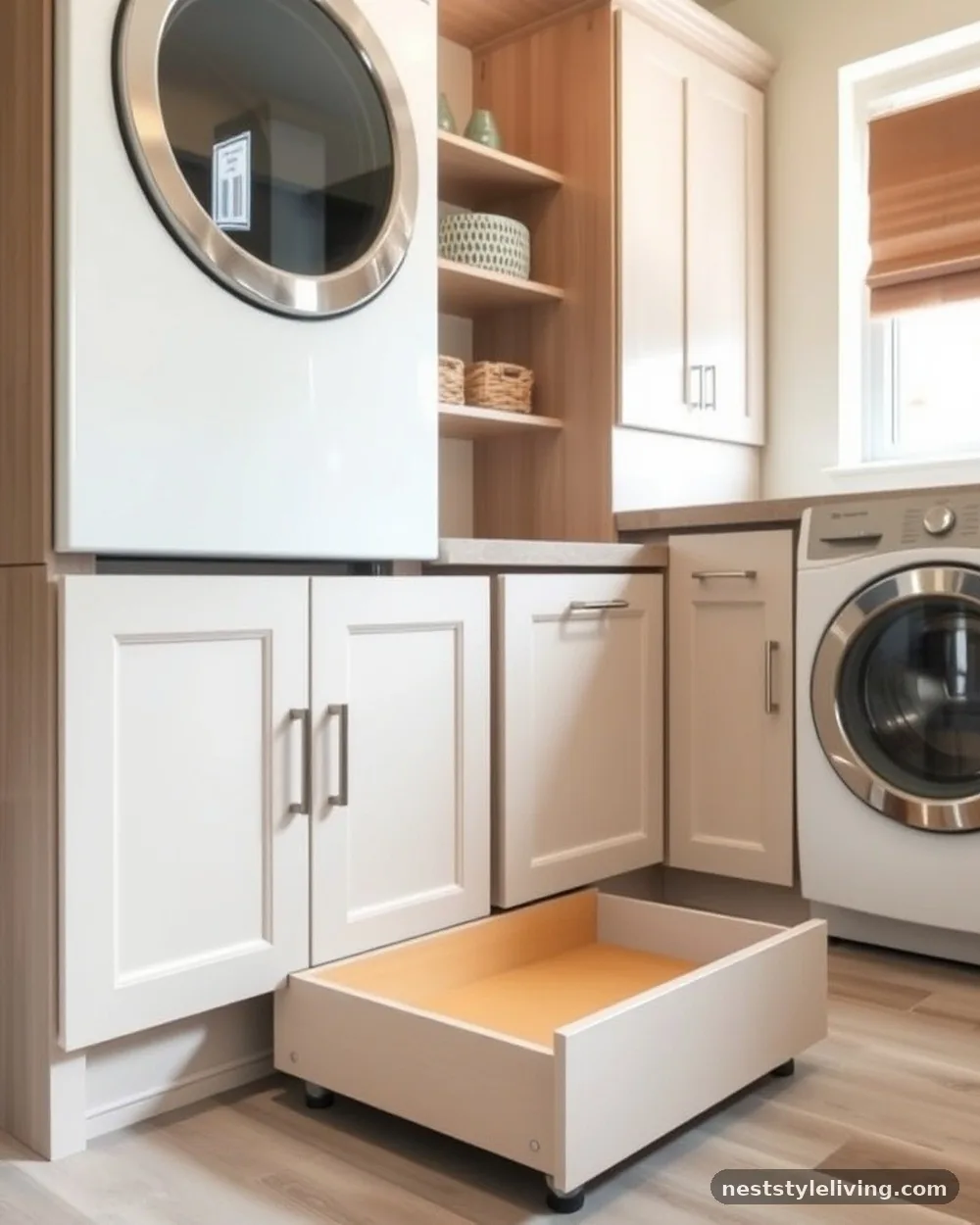 Cabinetry with Toe-Kick Drawers - 20 Basement Laundry Room Ideas for a Better Setup