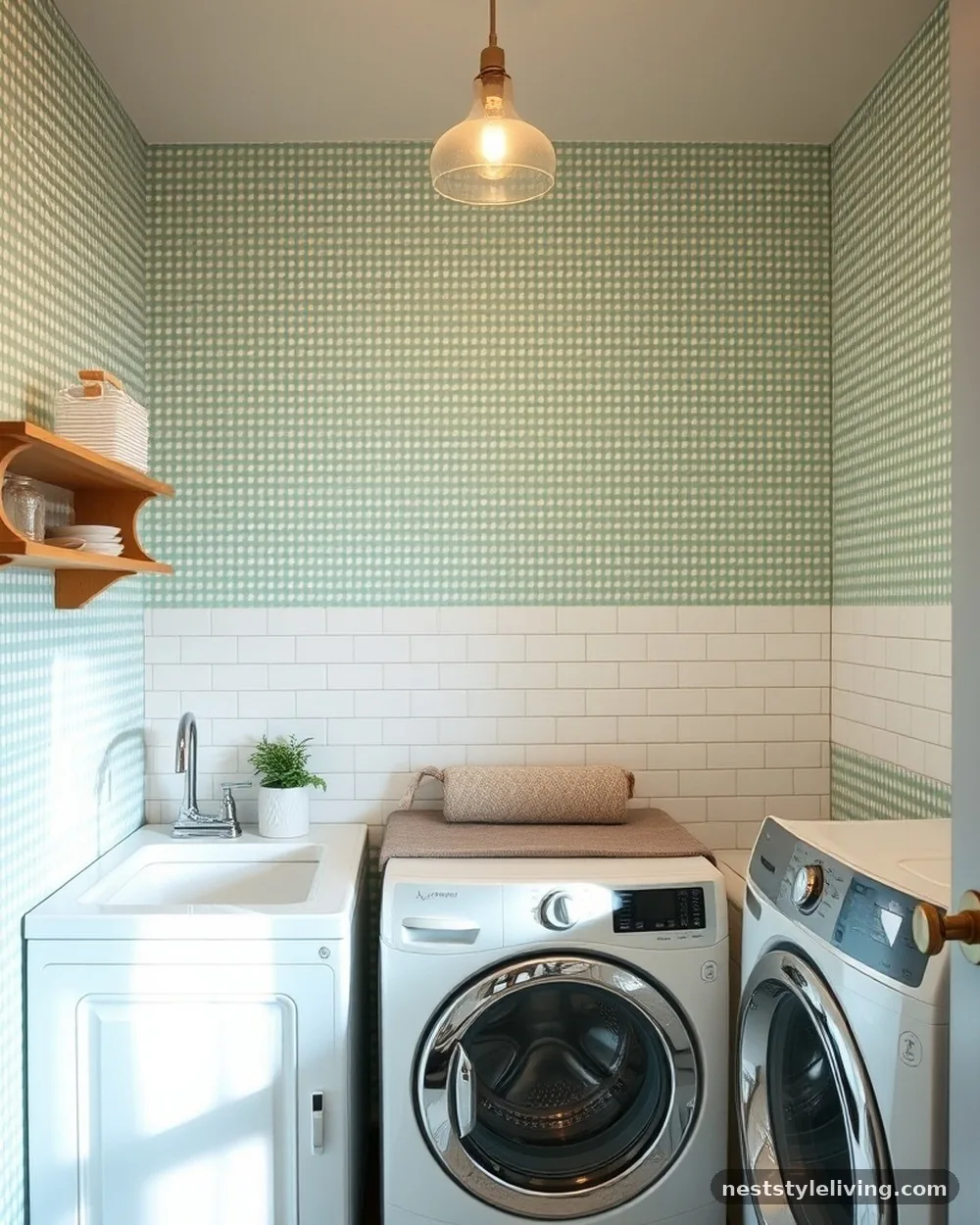 Classic Gingham Check - 23 Laundry Room Wallpaper Ideas That Look Stylish