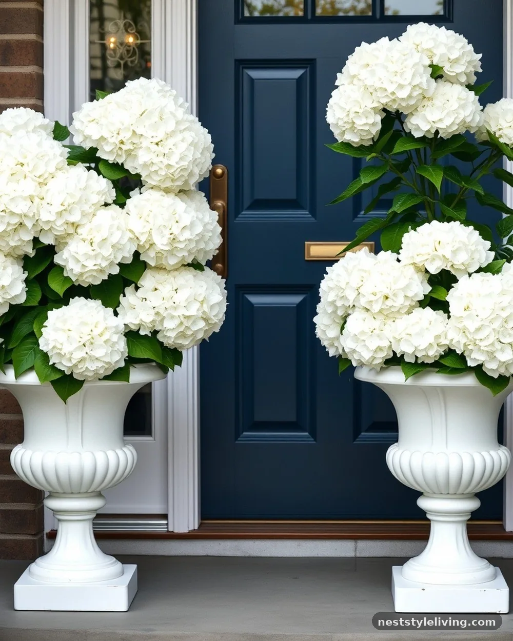 Classic White Urns - 19 Front Porch Flower Pots Ideas to Boost Curb Appeal