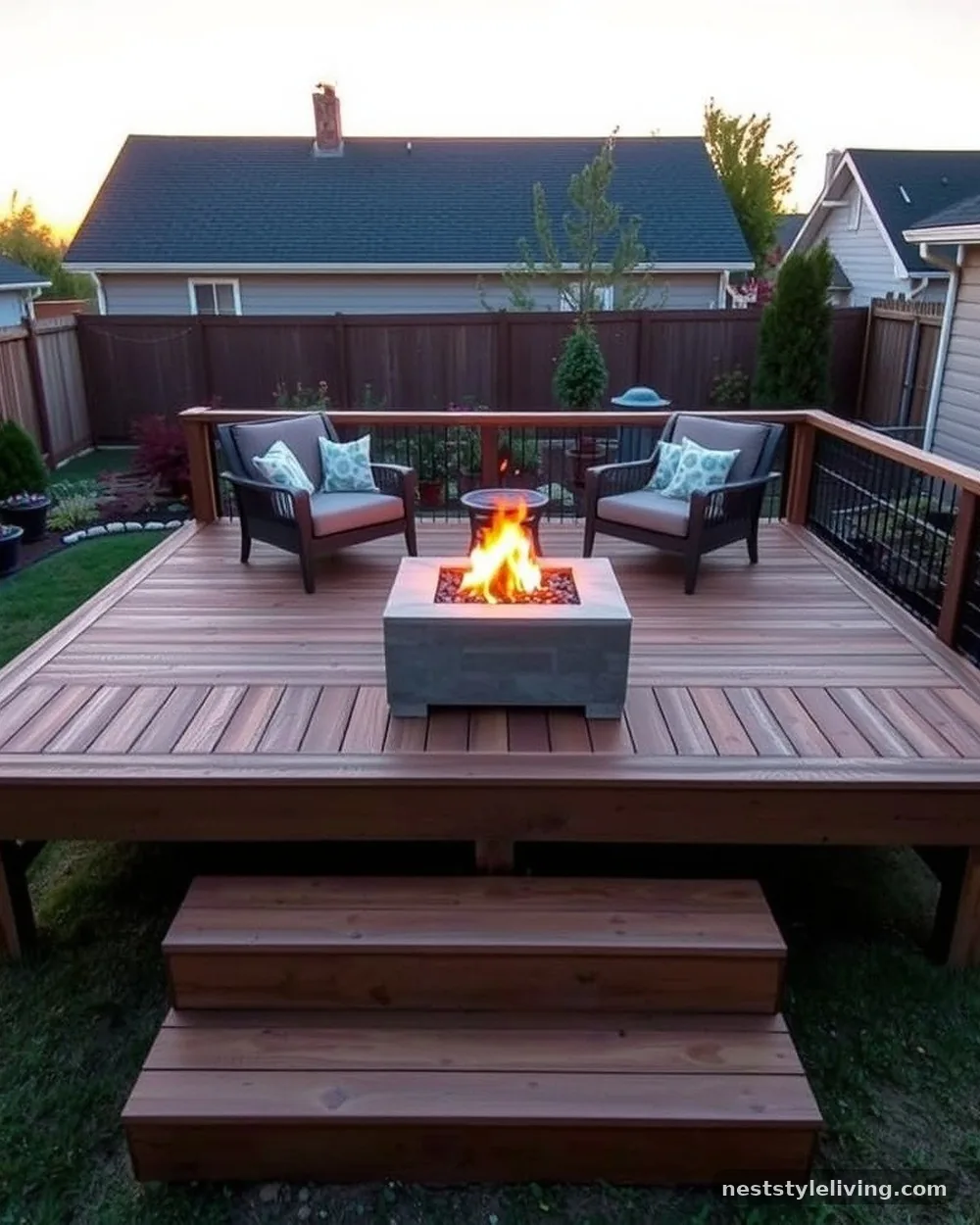 Elevated Wood Deck Platform - 13 Fire Pit Area Ideas for Cozy Backyard Gatherings