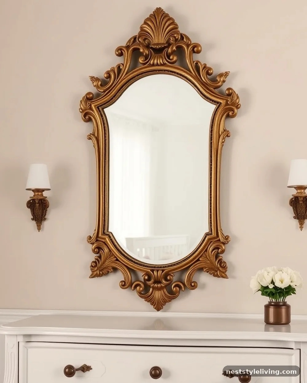 Gilded Mirror - 24 French Inspired Nursery Ideas With Timeless Charm