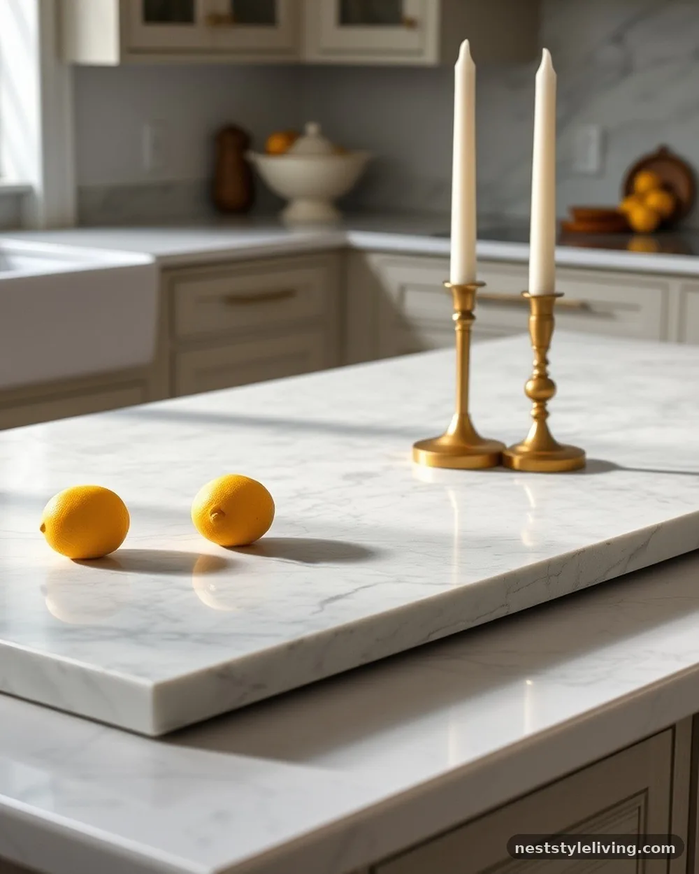 Marble Slab with Scattered Citrus - 18 Lemon Centerpiece Ideas for a Designer-Level Look