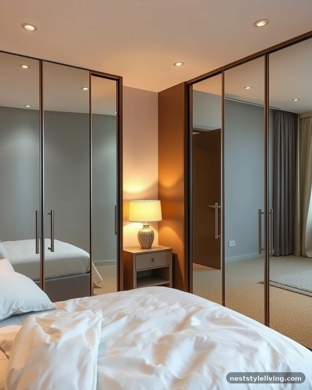 Mirrored Closet Doors - 19 Dark Elegant Bedroom Ideas That Feel Cozy and Calm