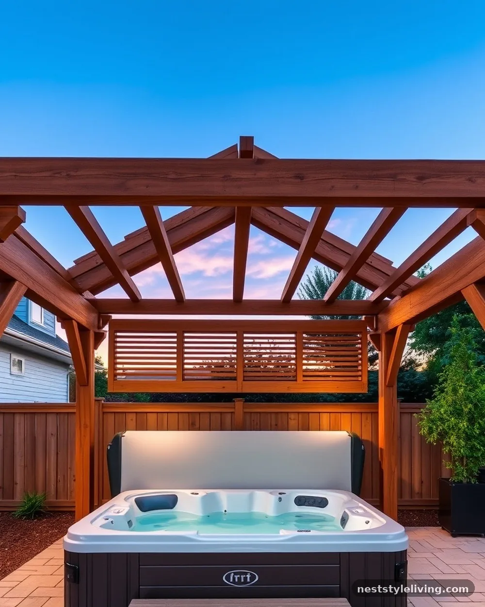 Pergola with Adjustable Louvers - 21 Outdoor Jacuzzi Ideas for a Calm, Cozy Backyard