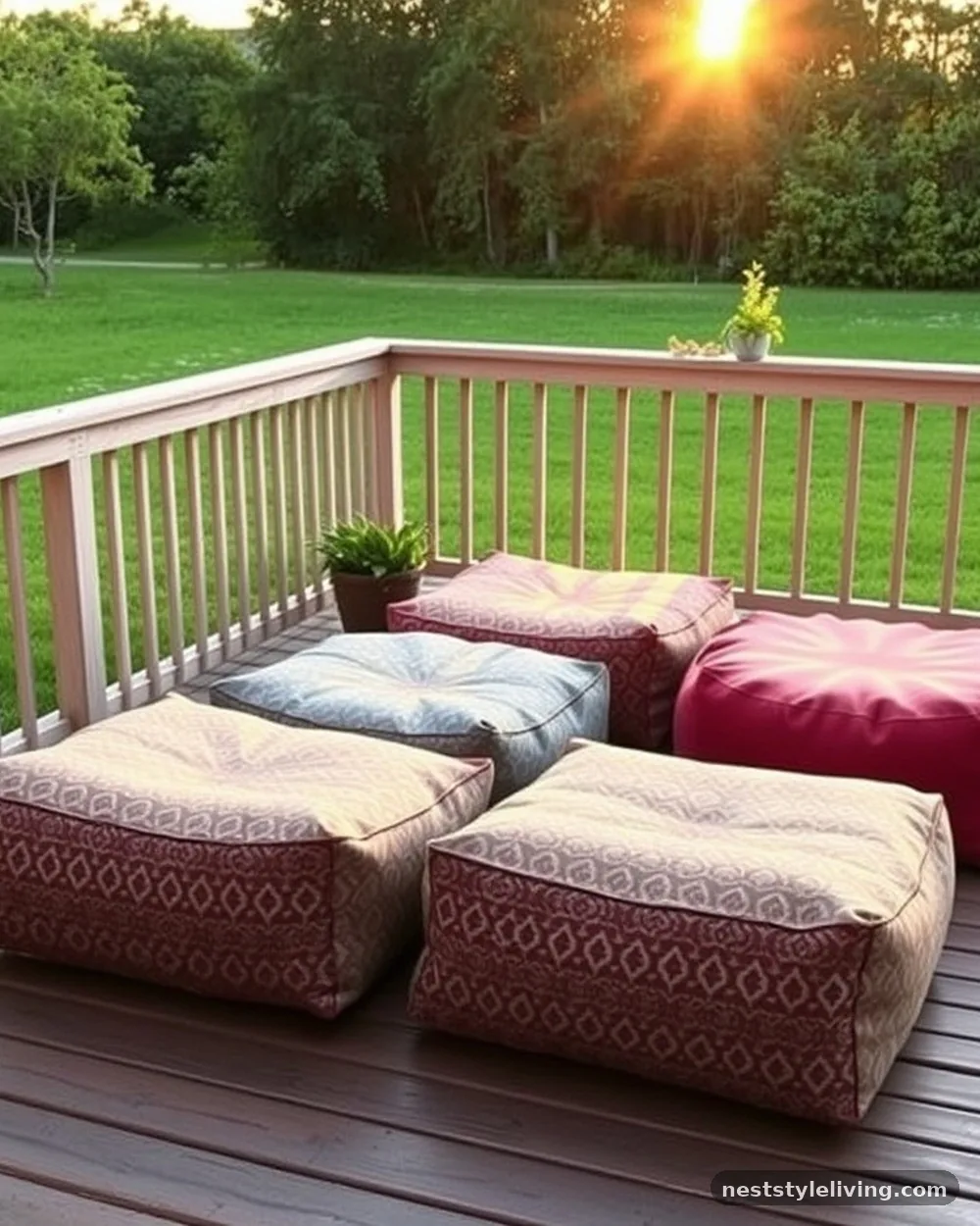 Weather-Resistant Floor Poufs - 22 Backyard Corner Ideas for a Cozy Outdoor Retreat