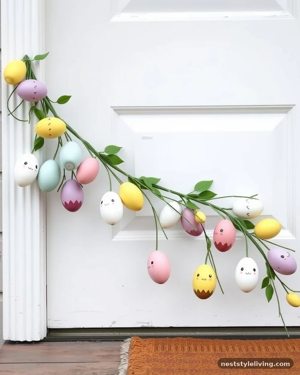 Wooden Egg Garland - 22 Easter Front Porch Ideas for a Fresh Spring Welcome