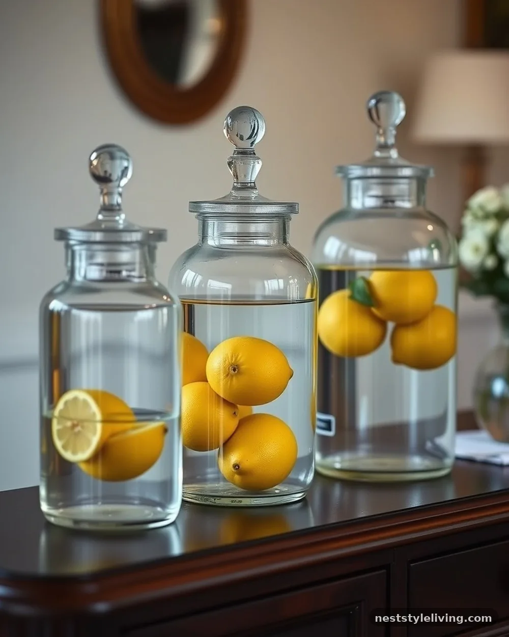 Apothecary Jars with Lemon and Water - 18 Lemon Centerpiece Ideas for a Designer-Level Look