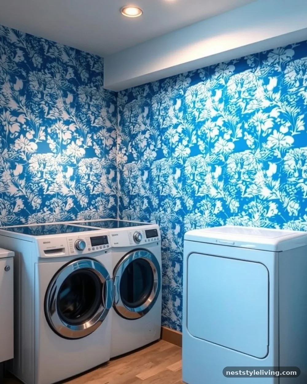 Bold Patterned Wallpaper - 20 Basement Laundry Room Ideas for a Better Setup