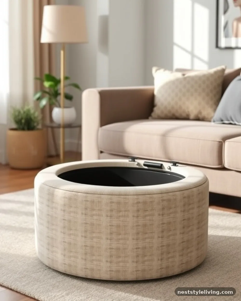 Hidden Storage Ottomans - 14 Japandi Living Room Ideas for a Calm, Modern Look