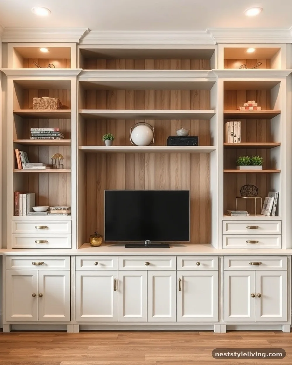 Integrated Cabinetry and Open Shelving - 22 Entryway Divider Ideas for a Stylish Modern Home