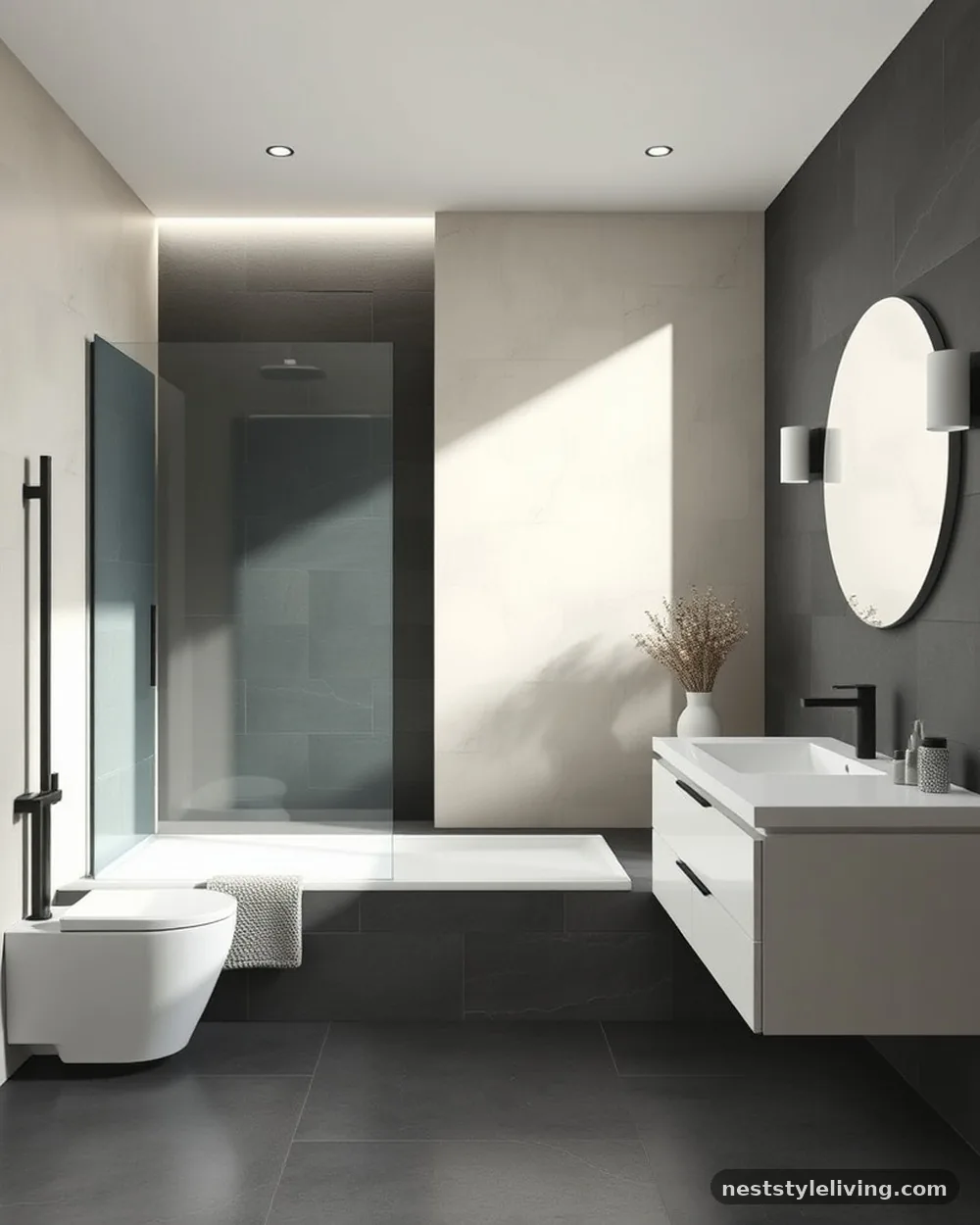 Monochrome Grayscale Color Schemes - 13 Japandi Bathroom Ideas That Make Relaxing Feel Luxe