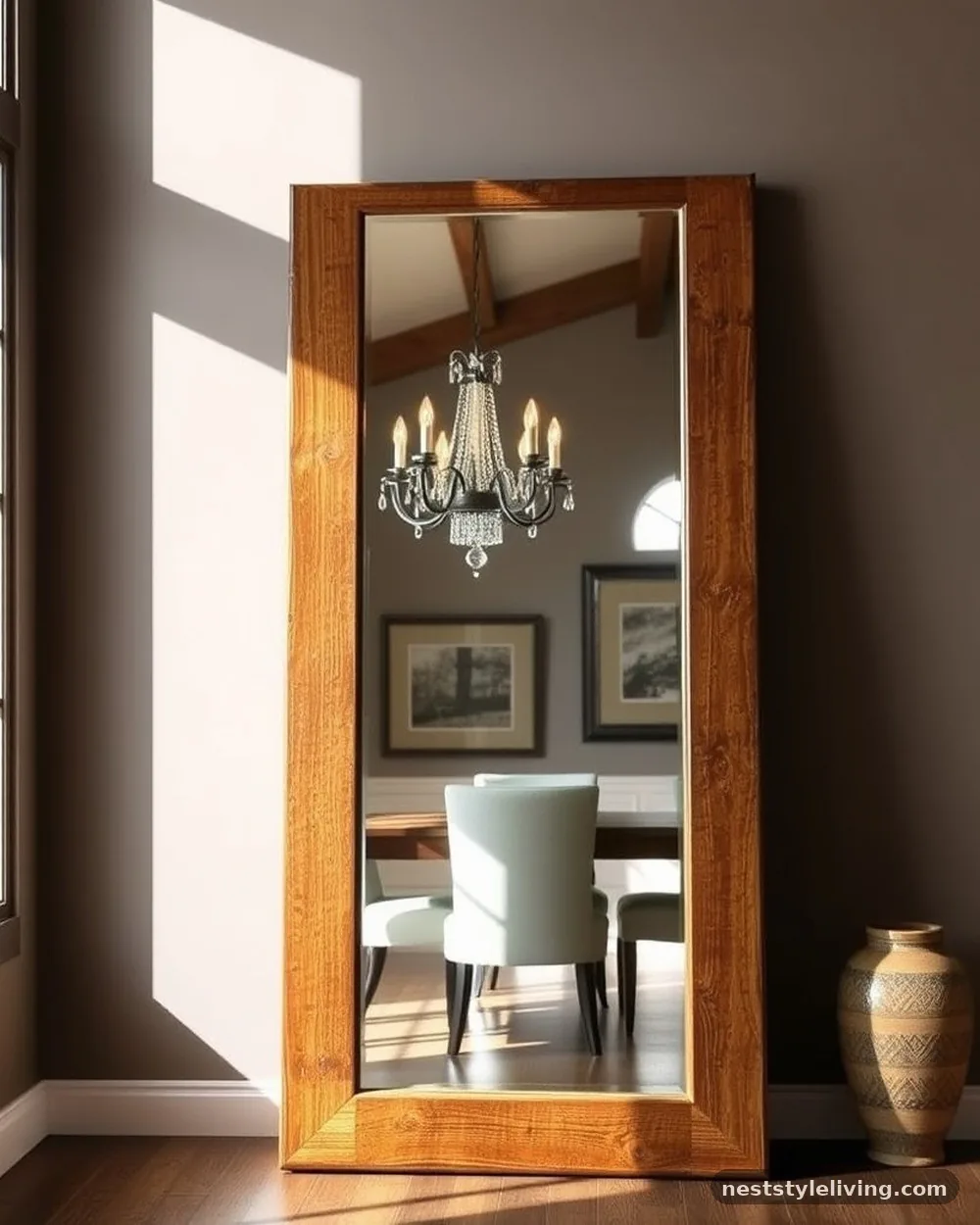 Oversized Floor Mirrors - 19 Modern Farmhouse Dining Room Ideas That Feel Cozy