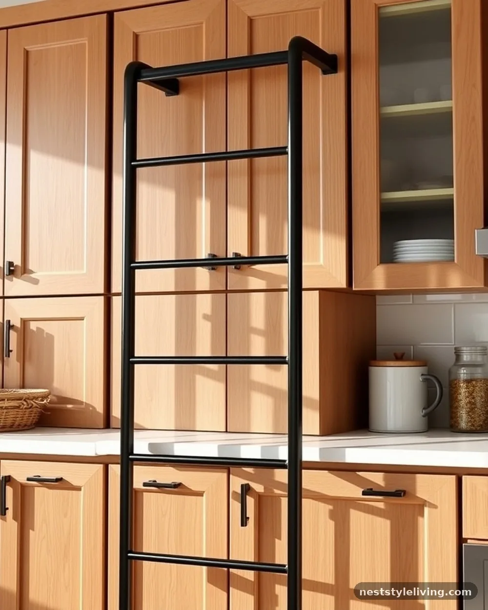 Rolling Library Ladder - 21 Rustic Farmhouse Kitchen Ideas Full of Cozy Charm