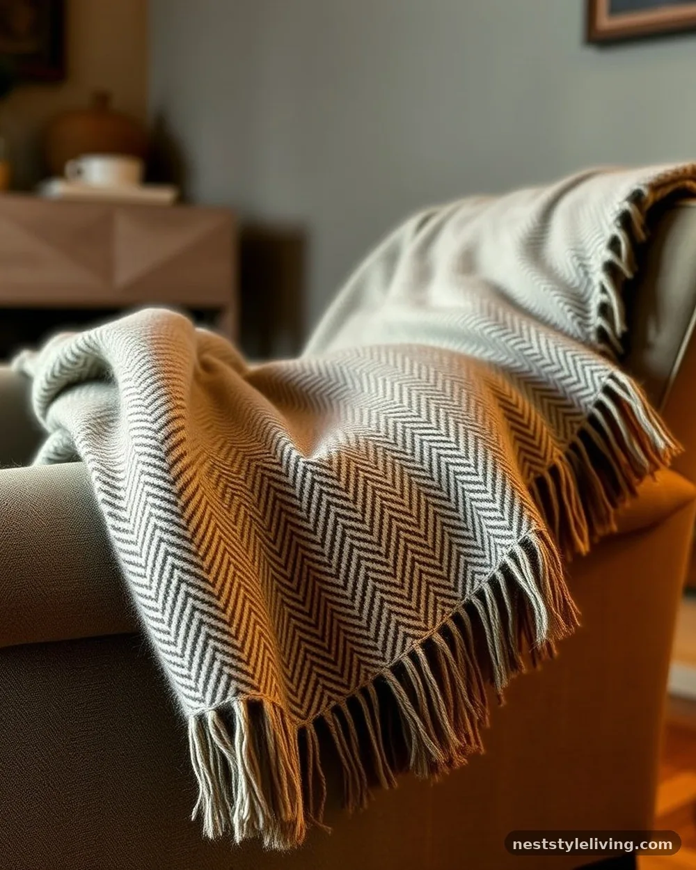 Woven Wool Throw Blankets - 17 Primitive Living Room Ideas With Warm Rustic Charm