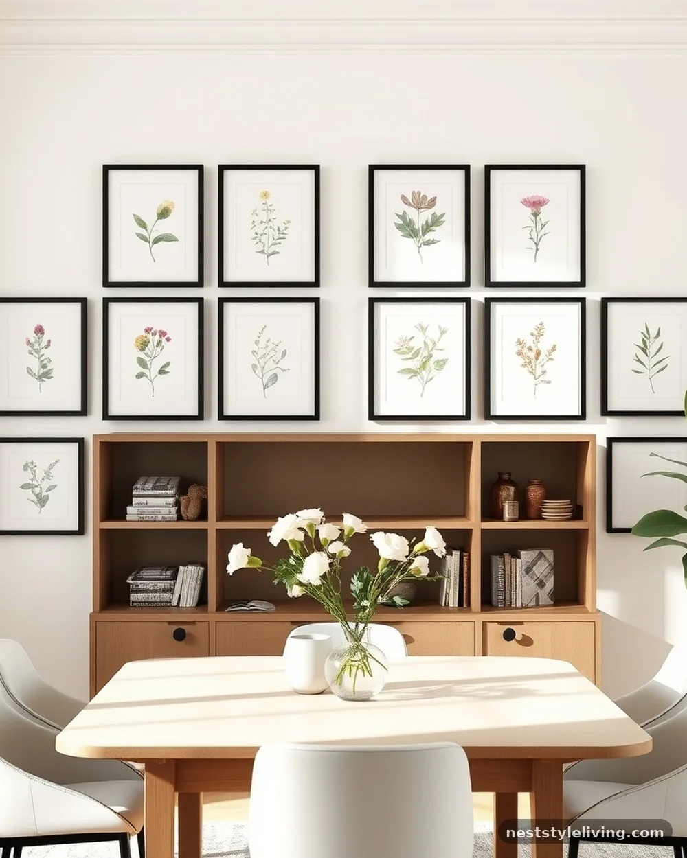 Botanical Wall Art - 19 Modern Farmhouse Dining Room Ideas That Feel Cozy