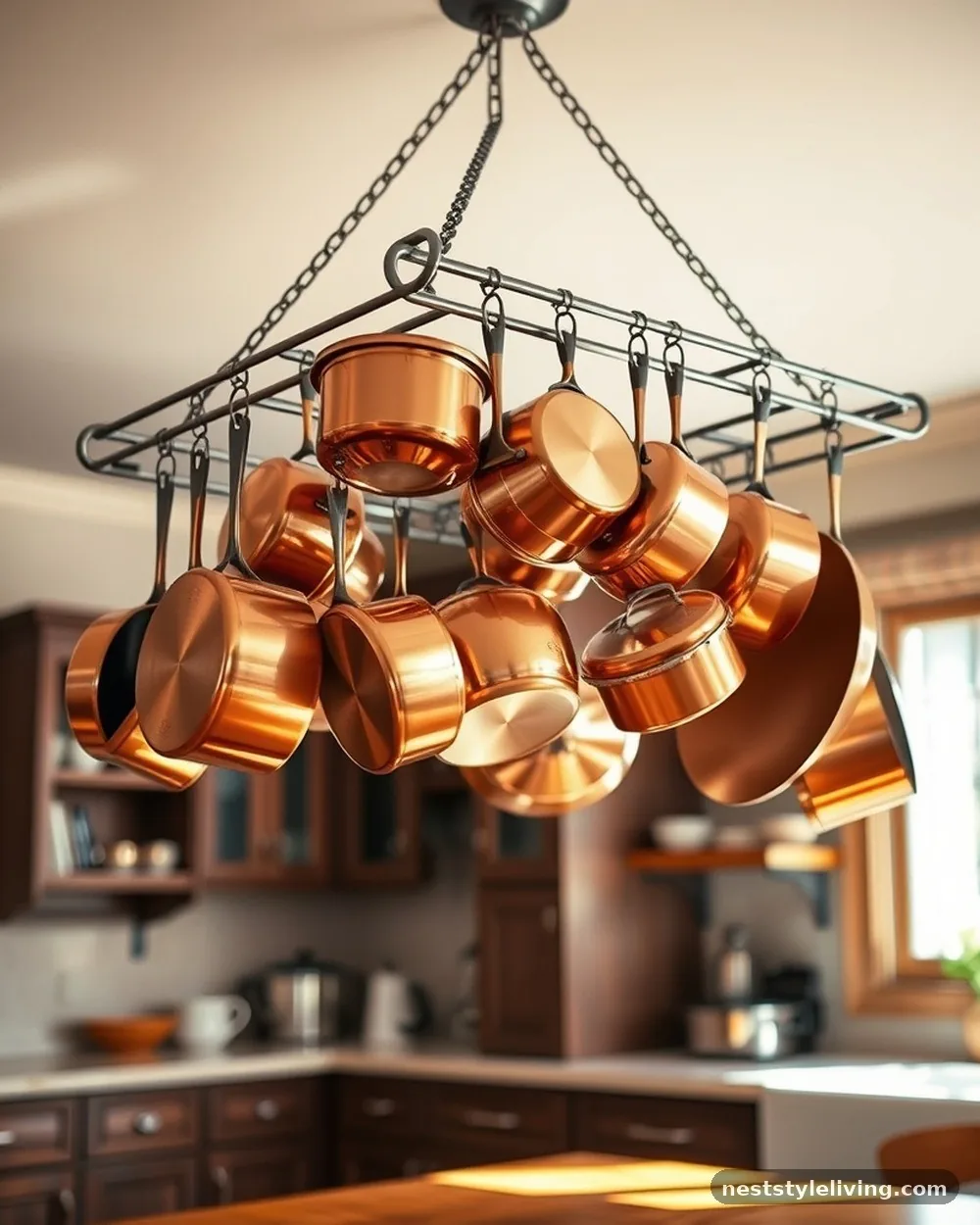 Copper Cookware Display - 21 Rustic Farmhouse Kitchen Ideas Full of Cozy Charm