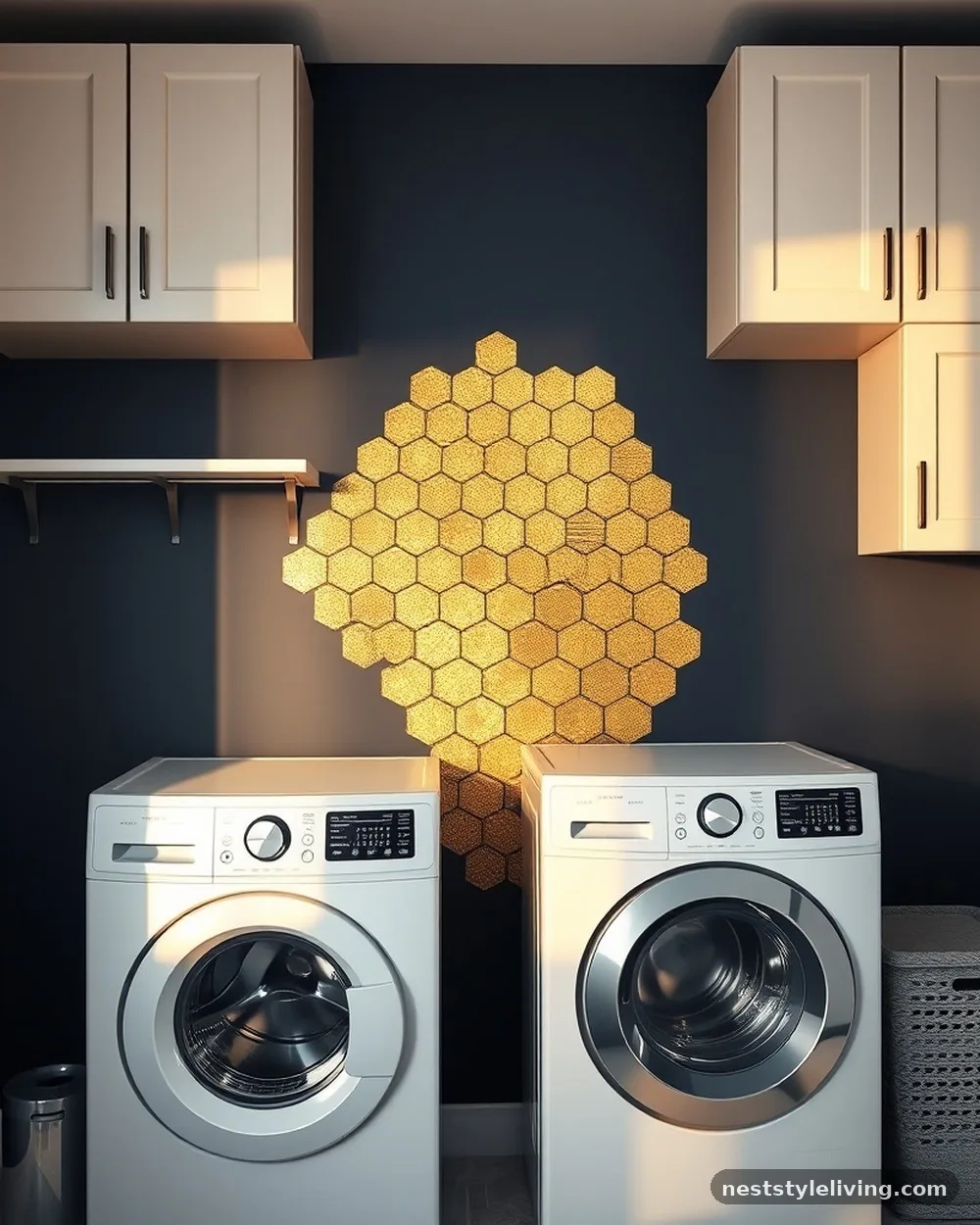 Geometric Hexagon Honeycomb - 23 Laundry Room Wallpaper Ideas That Look Stylish