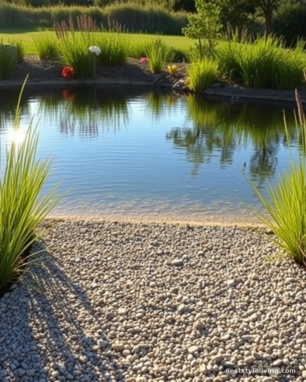 Gravel Beach Entry - 22 Pond Landscaping Ideas for a Serene Outdoor Space