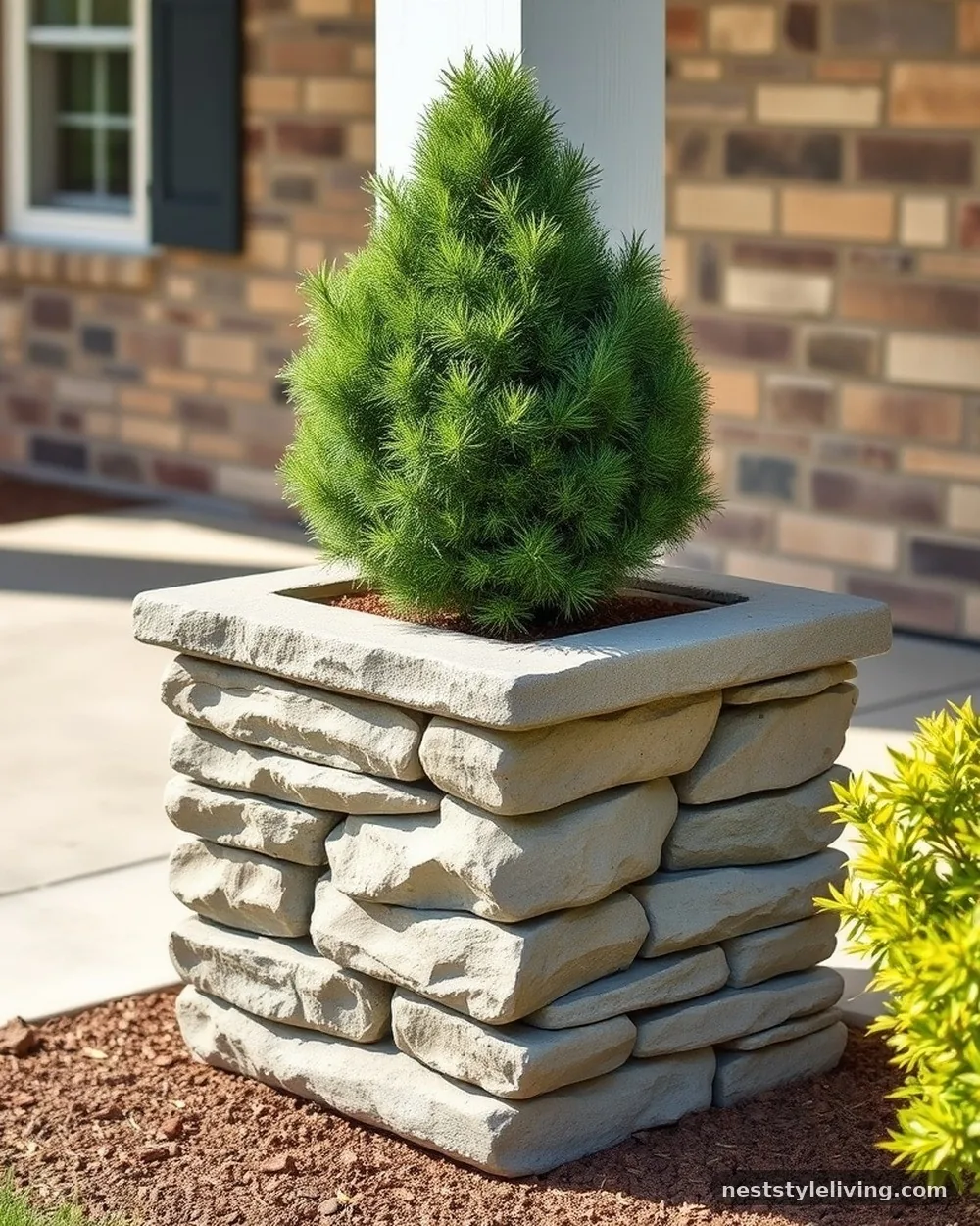 Stacked Stone Planters - 19 Front Porch Flower Pots Ideas to Boost Curb Appeal