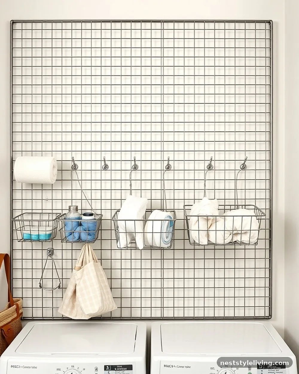 Wire Basket Wall Grid - 22 Small Laundry Room Ideas That Maximize Every Inch