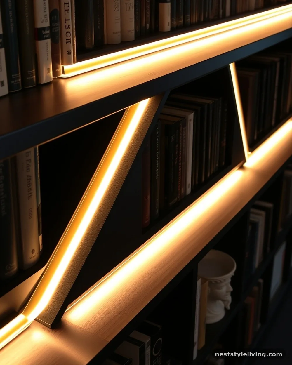 Bookshelf Lighting - 17 Moody Living Room Ideas for a Warm Cozy Space