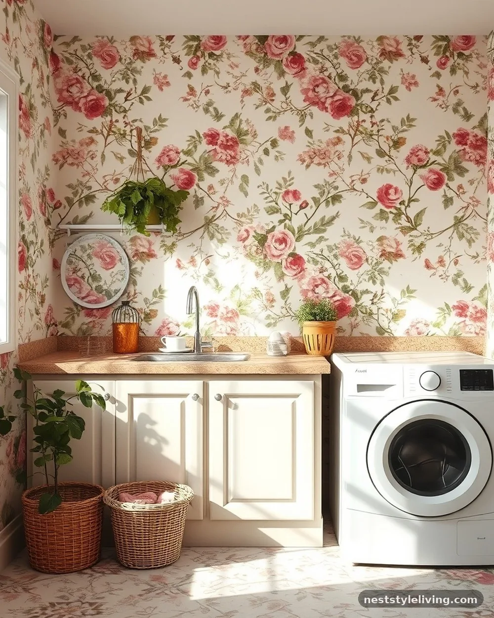 Delicate Floral Chintz - 23 Laundry Room Wallpaper Ideas That Look Stylish