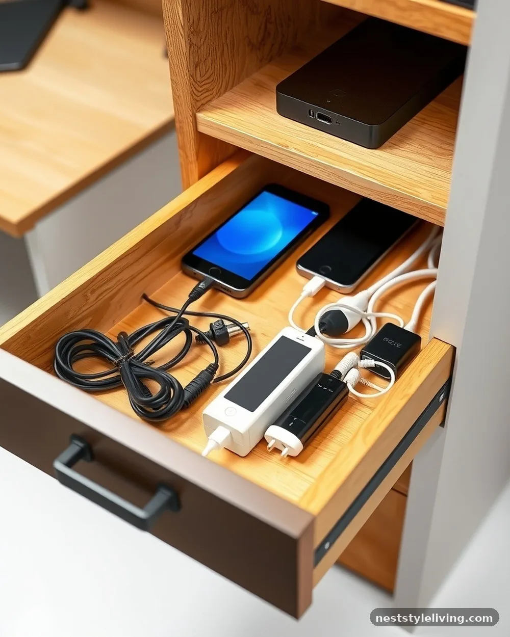 Hidden Recharge Station - 15 Home Office Design Ideas That Boost Focus and Style