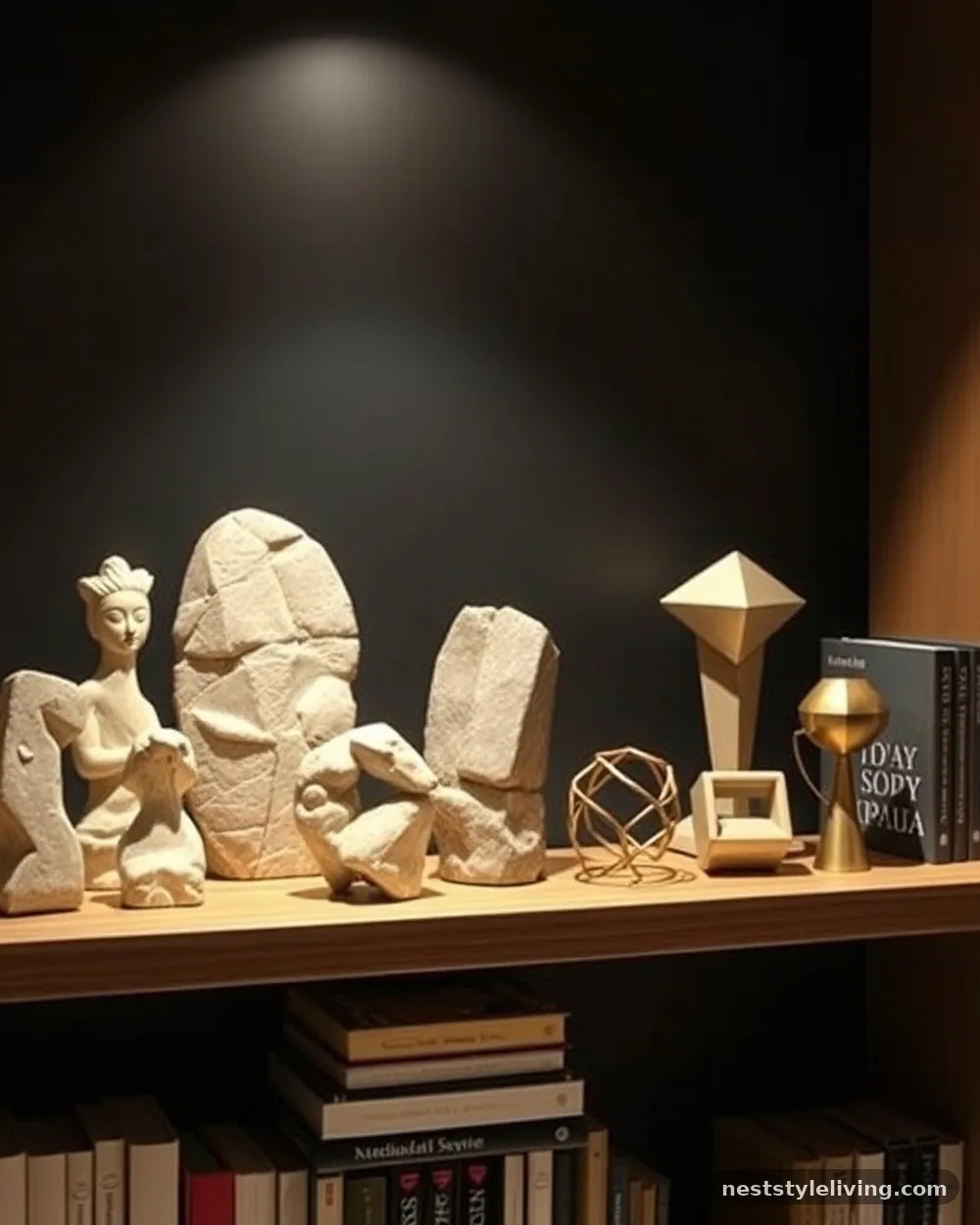 Incorporating Sculptural Objects - 22 Bookshelf Styling Ideas That Look Designer-Curated