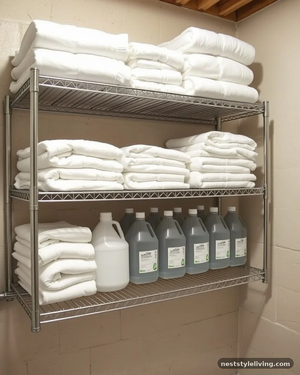 Open Wire Shelving - 20 Basement Laundry Room Ideas for a Better Setup