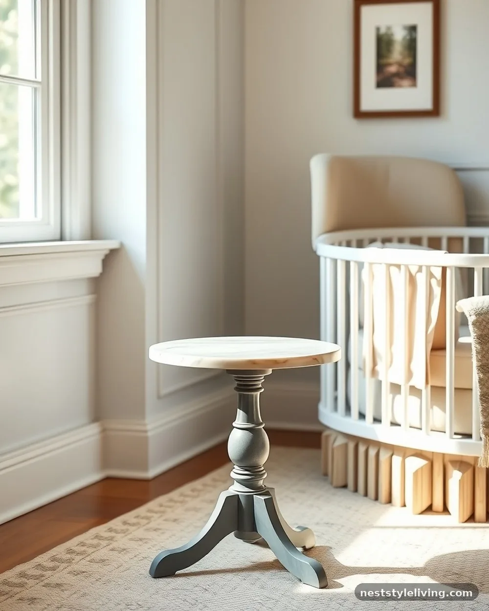 Pedestal Side Table - 24 French Inspired Nursery Ideas With Timeless Charm