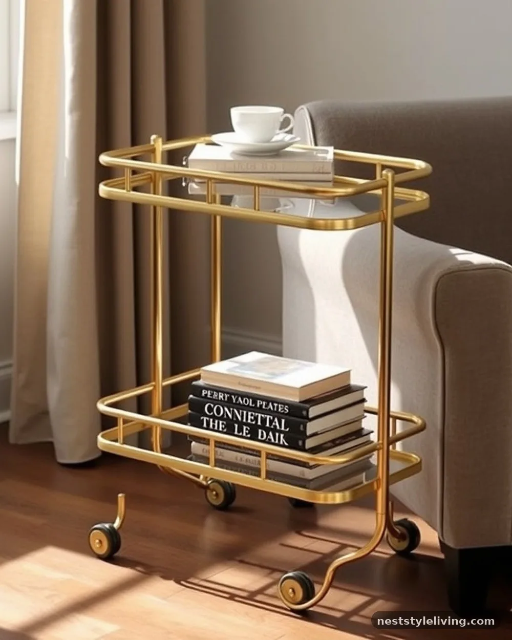 Rolling Bar Cart as Side Table - 19 Reading Nook Ideas You’ll Want to Use Every Day