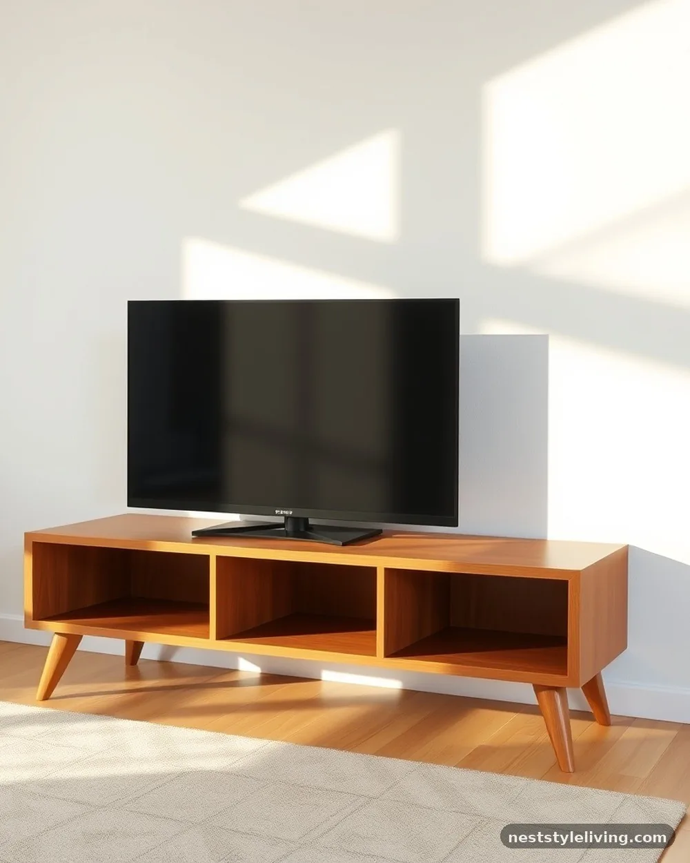 Tapered-Leg Media Console - 15 Mid Century Modern Apartment Ideas With Character